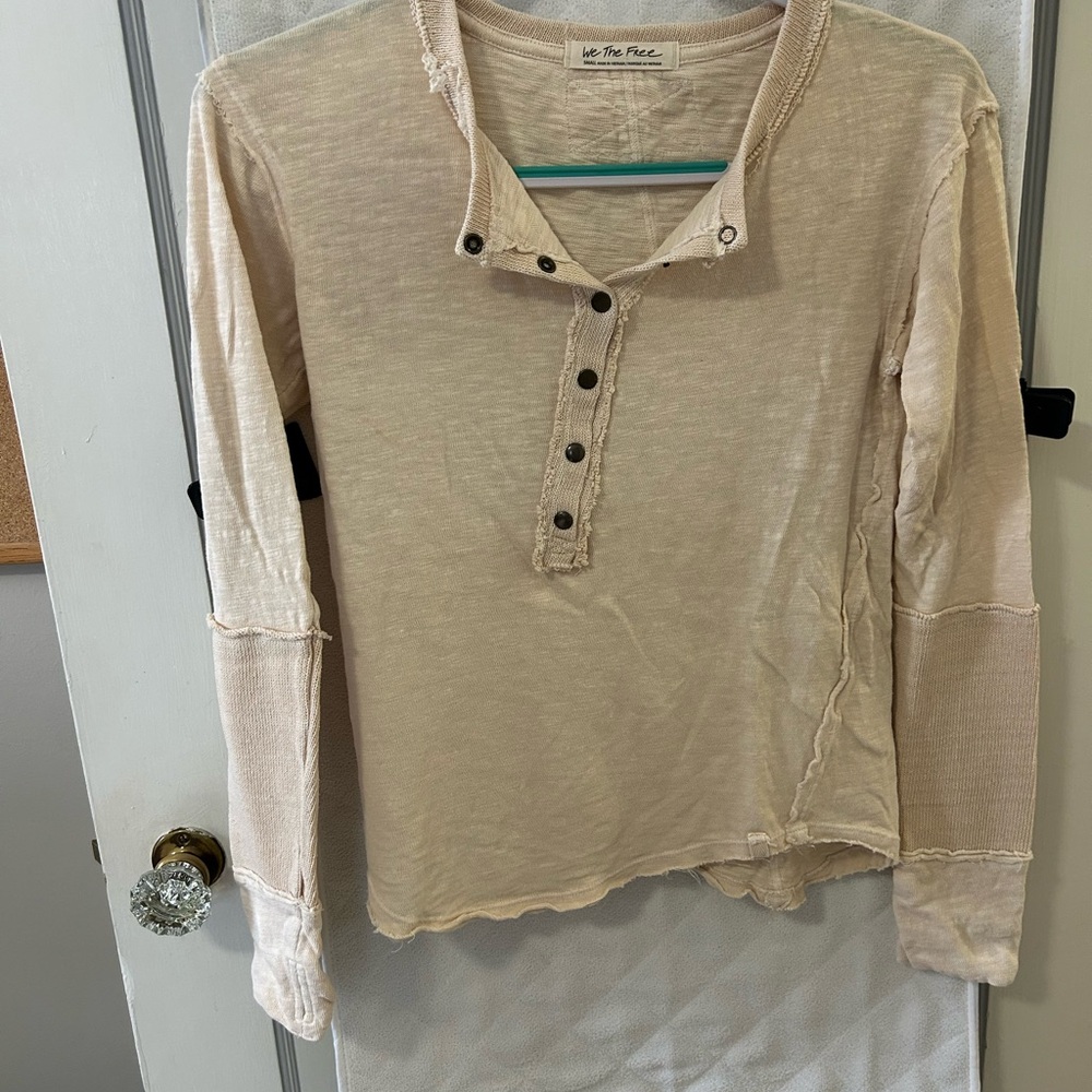 Free People Beige Long Sleeve Henley
